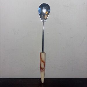 Vintage | MCM | Bakelite Marbled Amber | Iced Tea/Cocktail/Milkshake Spoon | 9"